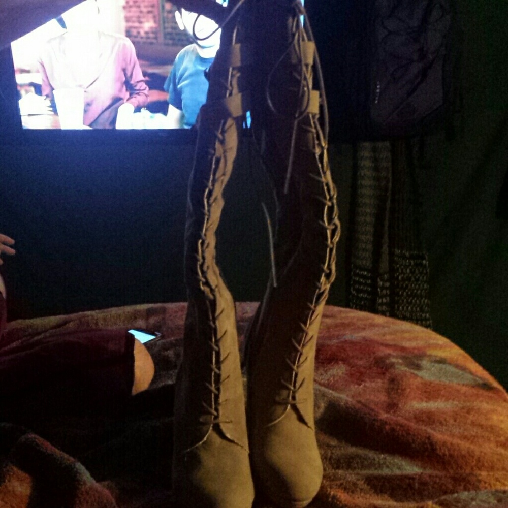 Taupe colored heeled boots